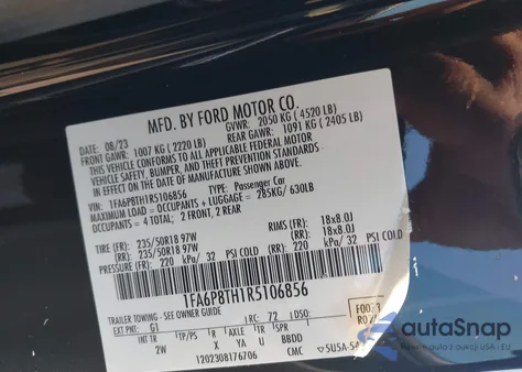 2024 Ford Mustang Ecoboost Fastback from USA, damaged, VIN 1FA6P8TH1R5106856